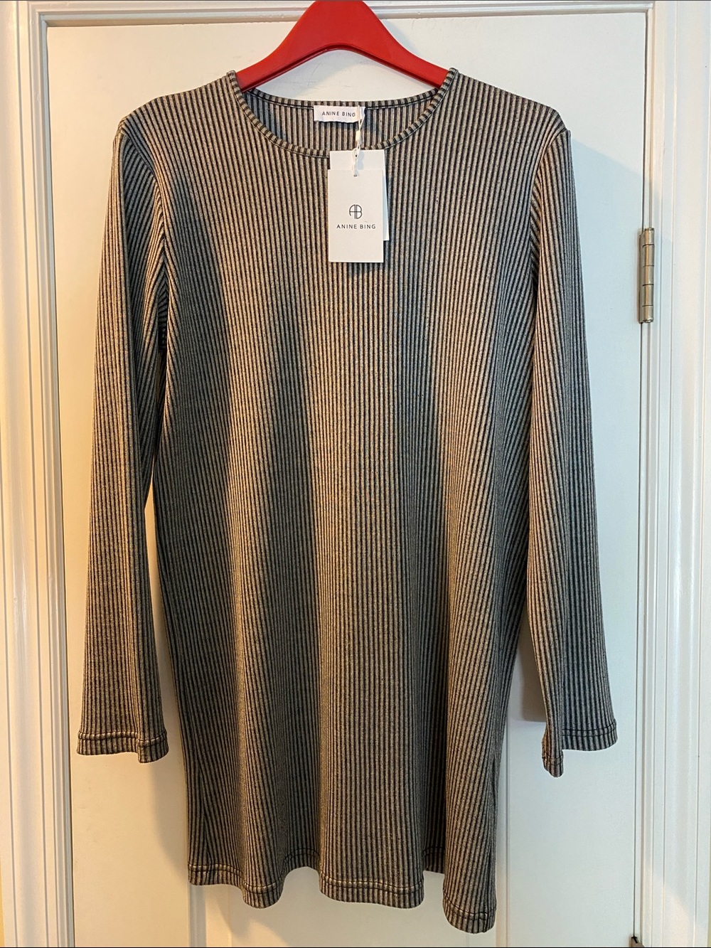 Anine Bing Oversized Textured Silver Black Stretch Dress Long Top NWT